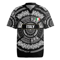 Italy Rugby Concept Custom Rugby Jersey Black and White Mandala Inspired