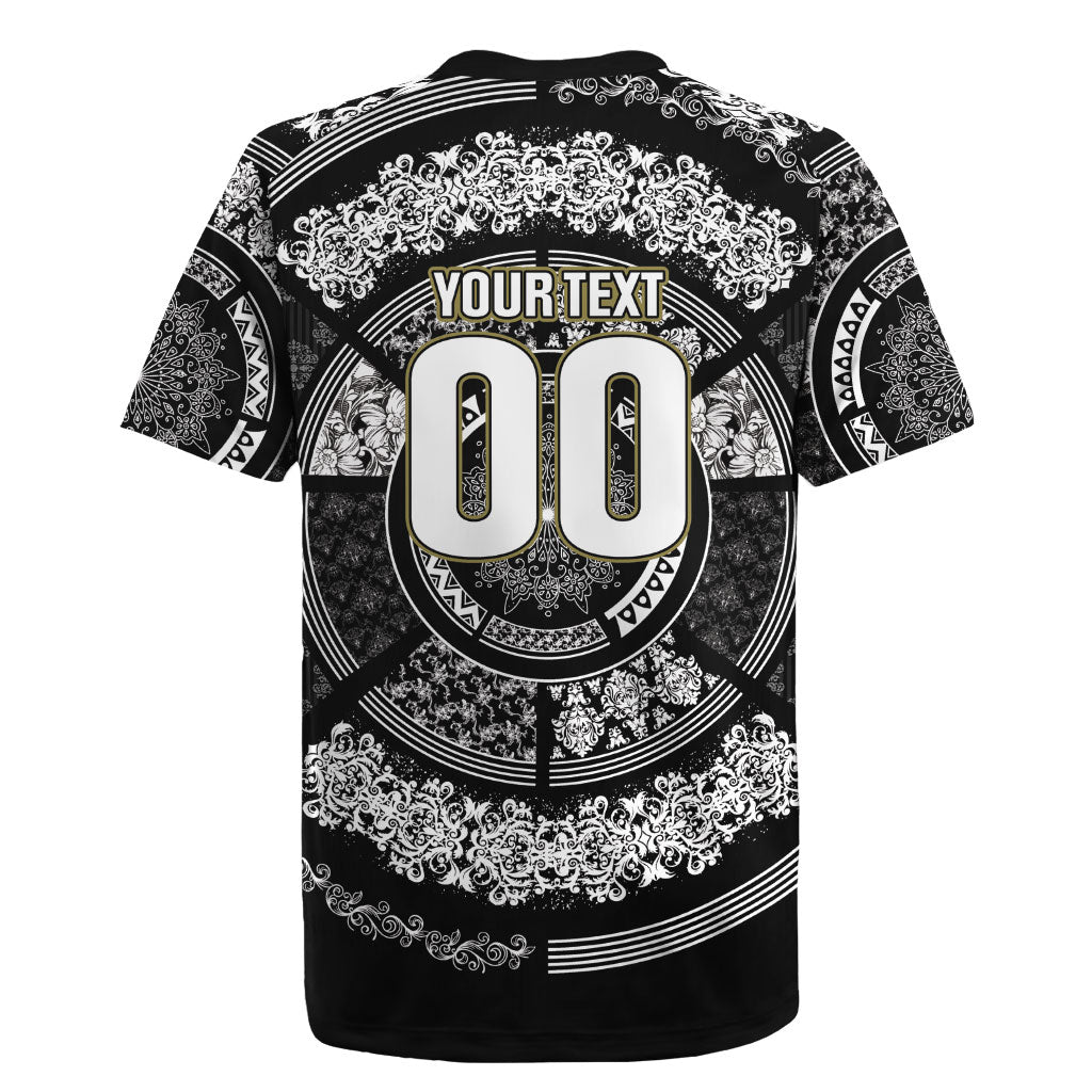 Italy Rugby Concept Custom Rugby Jersey Black and White Mandala Inspired