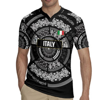 Italy Rugby Concept Custom Rugby Jersey Black and White Mandala Inspired