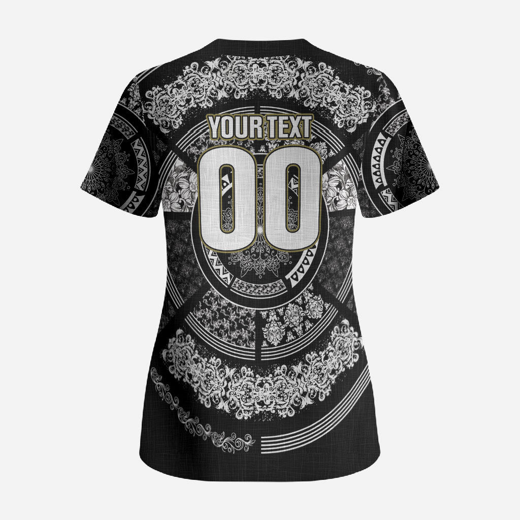Italy Rugby Concept Custom Scrub Top Black and White Mandala Inspired