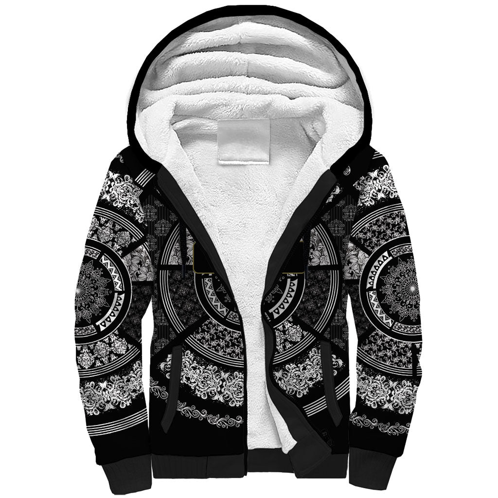 Italy Rugby Concept Custom Sherpa Hoodie Black and White Mandala Inspired