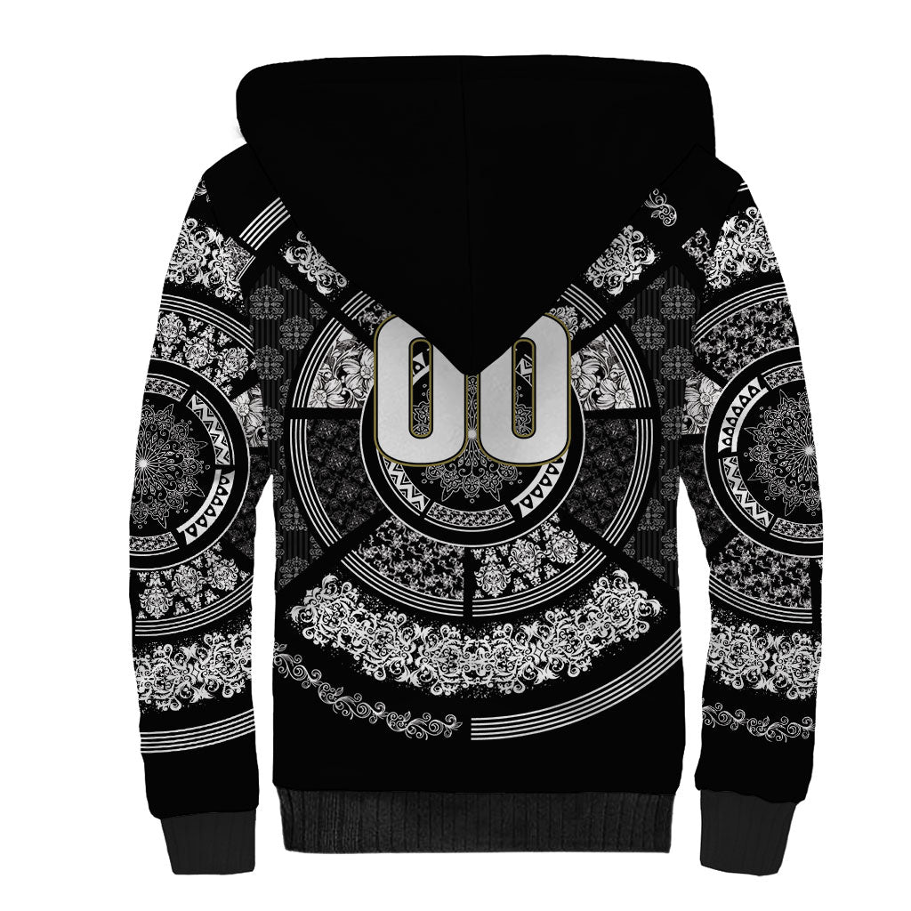 Italy Rugby Concept Custom Sherpa Hoodie Black and White Mandala Inspired