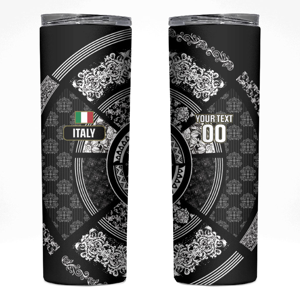 Italy Rugby Concept Custom Skinny Tumbler Black and White Mandala Inspired