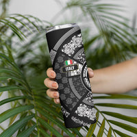 Italy Rugby Concept Custom Skinny Tumbler Black and White Mandala Inspired