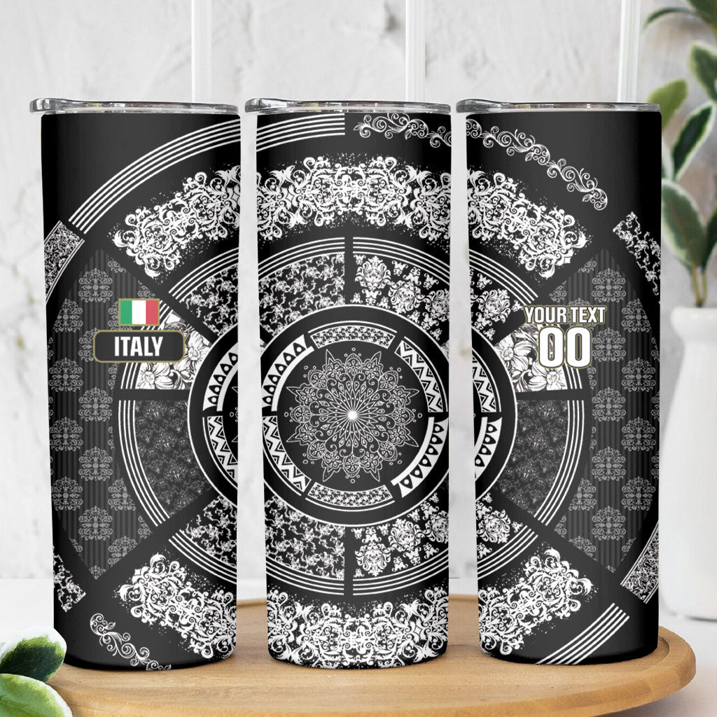 Italy Rugby Concept Custom Skinny Tumbler Black and White Mandala Inspired