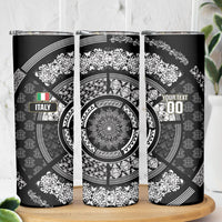 Italy Rugby Concept Custom Skinny Tumbler Black and White Mandala Inspired