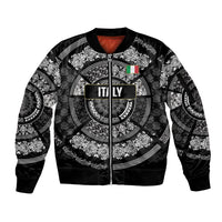 Italy Rugby Concept Custom Sleeve Zip Bomber Jacket Black and White Mandala Inspired