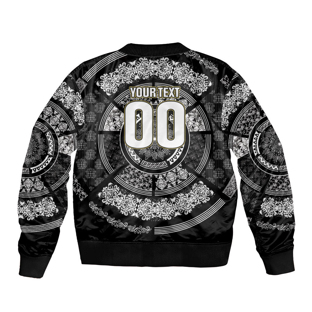 Italy Rugby Concept Custom Sleeve Zip Bomber Jacket Black and White Mandala Inspired