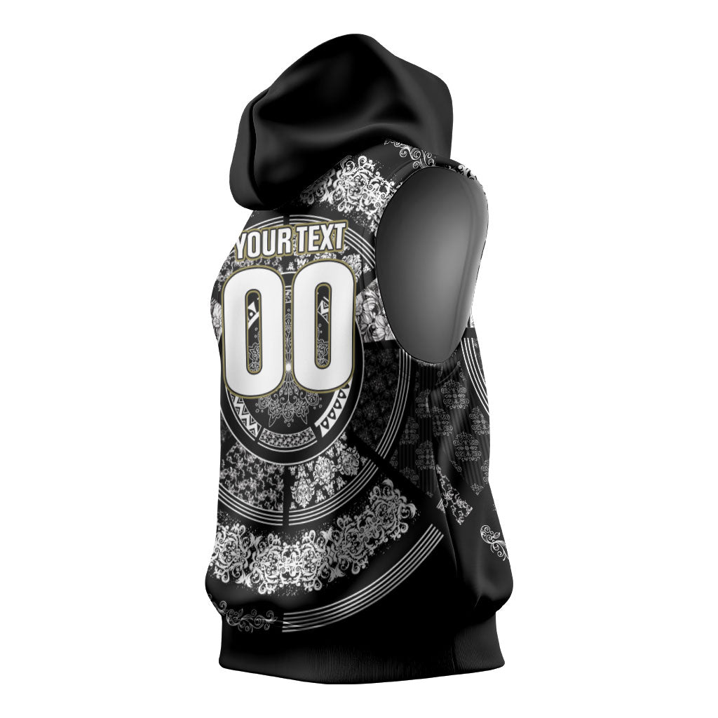 Italy Rugby Concept Custom Sleeveless Hoodie Black and White Mandala Inspired