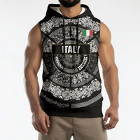 Italy Rugby Concept Custom Sleeveless Hoodie Black and White Mandala Inspired