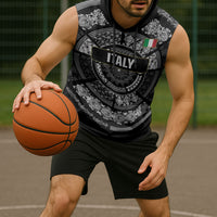 Italy Rugby Concept Custom Sleeveless Hoodie Black and White Mandala Inspired