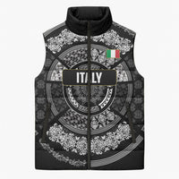 Italy Rugby Concept Custom Sleeveless Puffer Jacket Black and White Mandala Inspired