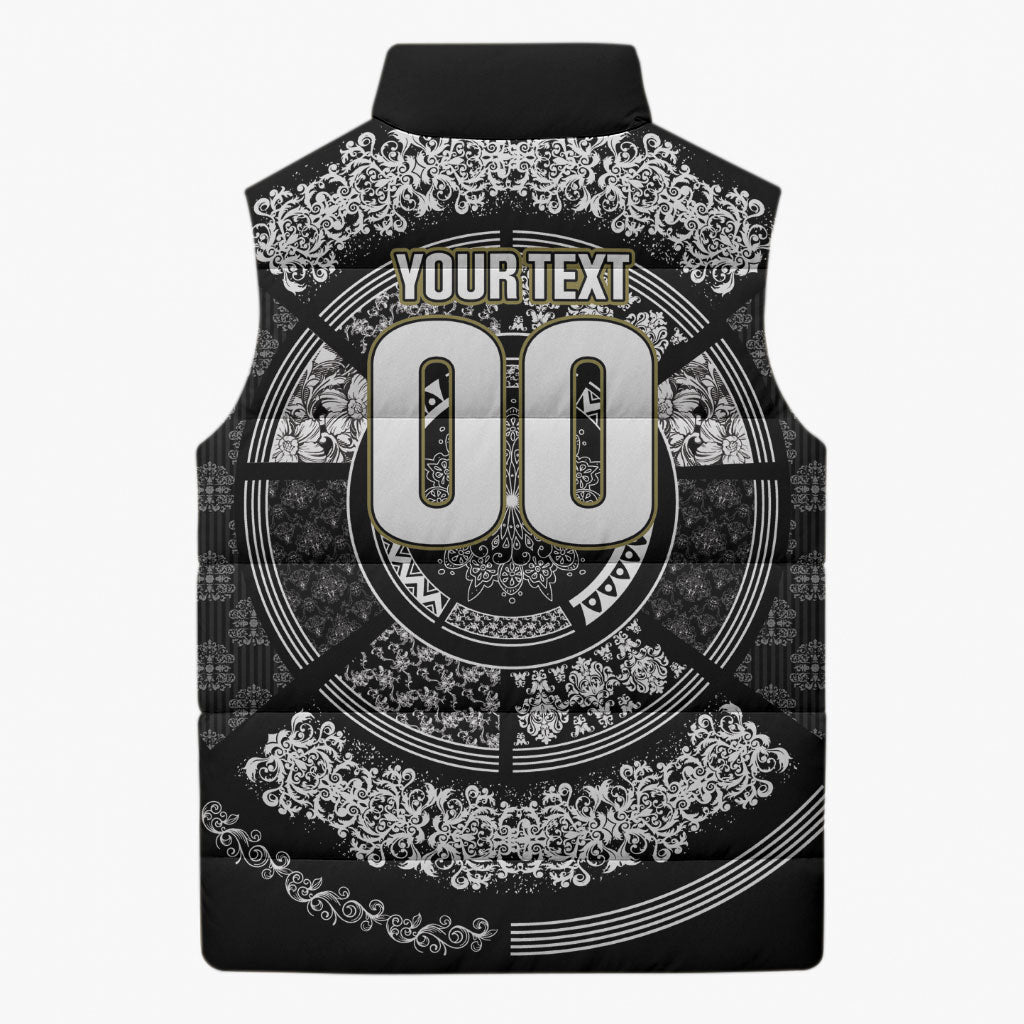 Italy Rugby Concept Custom Sleeveless Puffer Jacket Black and White Mandala Inspired