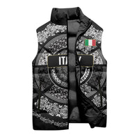 Italy Rugby Concept Custom Sleeveless Puffer Jacket Black and White Mandala Inspired