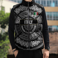 Italy Rugby Concept Custom Sleeveless Puffer Jacket Black and White Mandala Inspired
