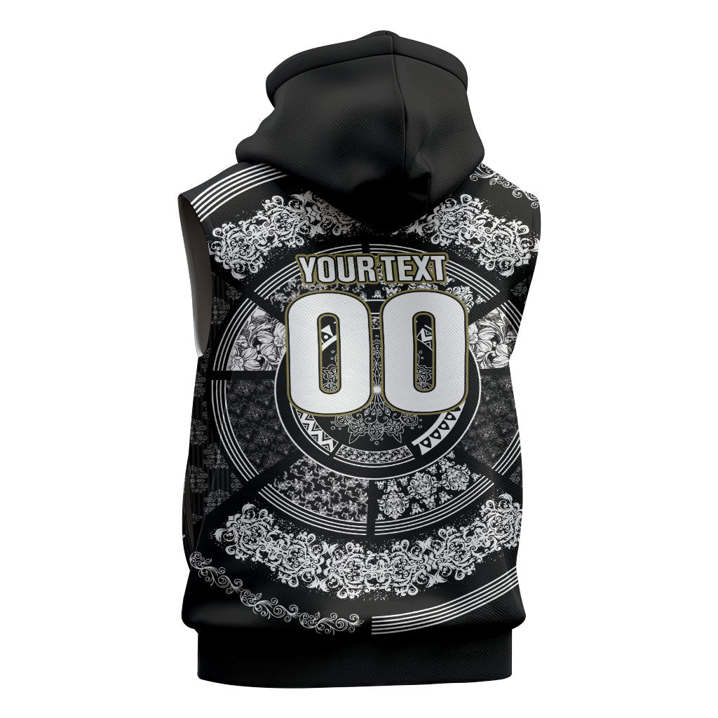 Italy Rugby Concept Custom Sleeveless Zip Hoodie Black and White Mandala Inspired