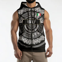 Italy Rugby Concept Custom Sleeveless Zip Hoodie Black and White Mandala Inspired