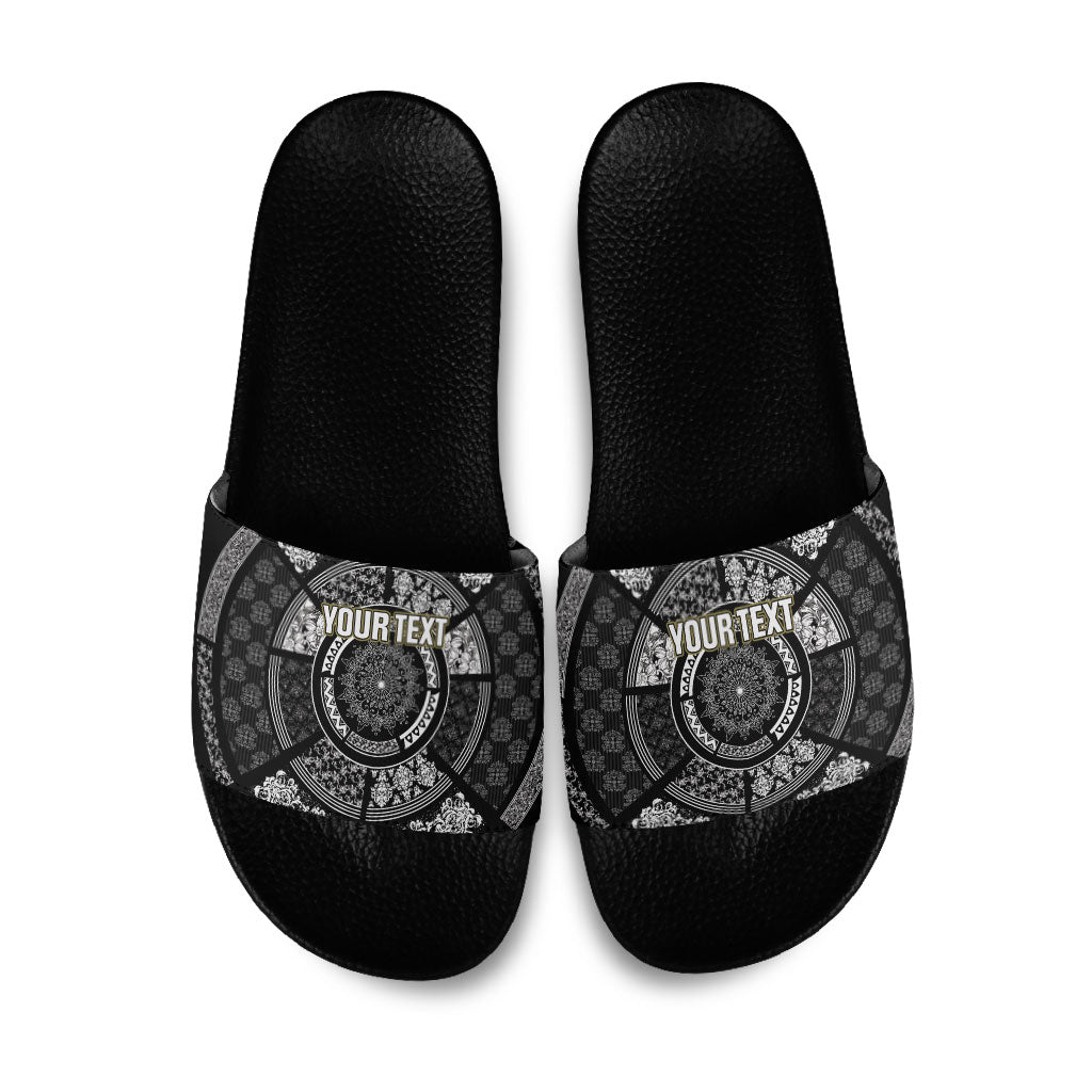 Italy Rugby Concept Custom Slide Sandals Black and White Mandala Inspired