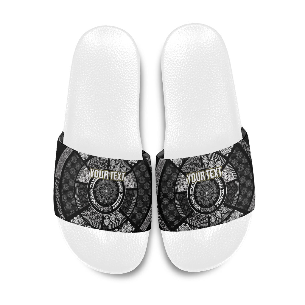 Italy Rugby Concept Custom Slide Sandals Black and White Mandala Inspired
