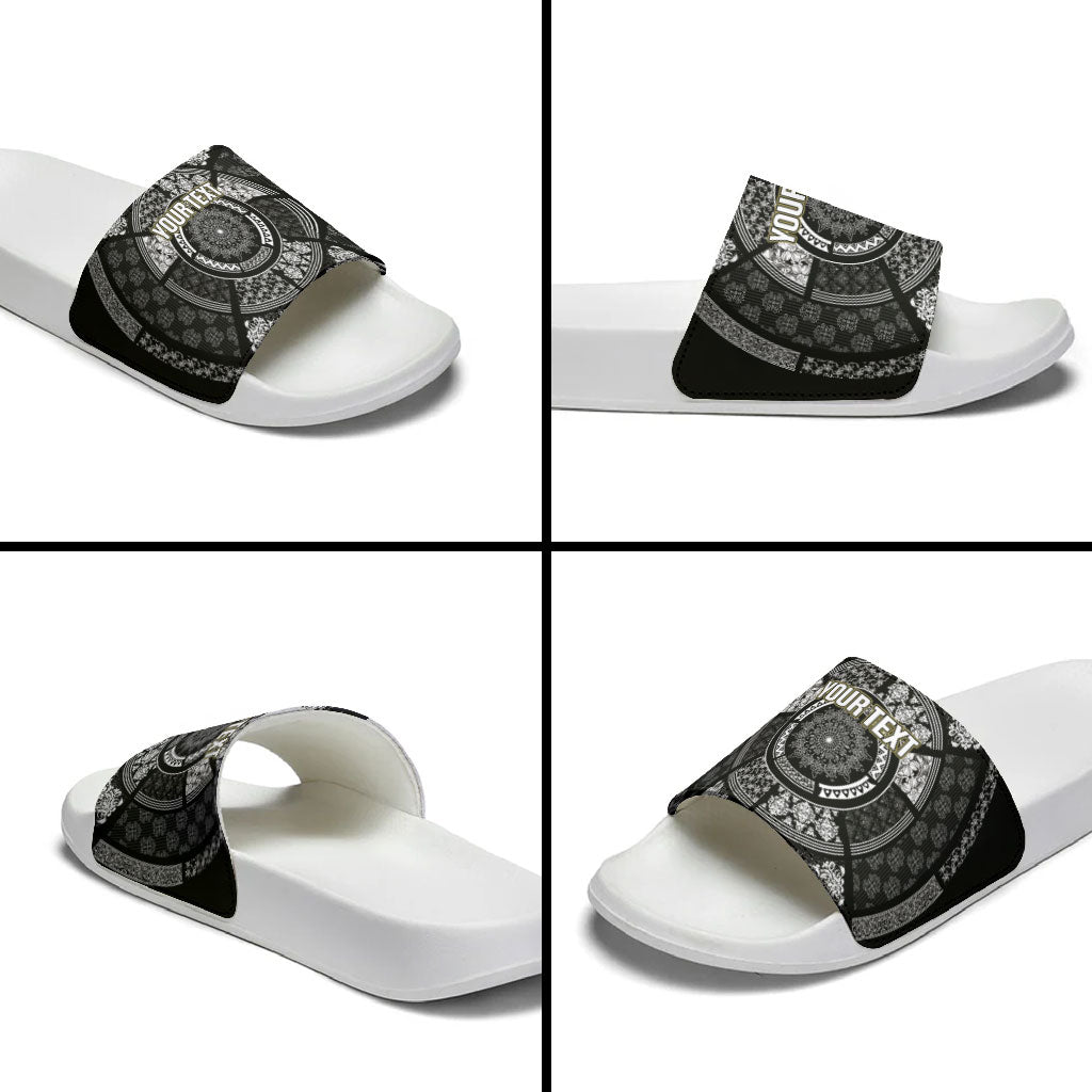 Italy Rugby Concept Custom Slide Sandals Black and White Mandala Inspired