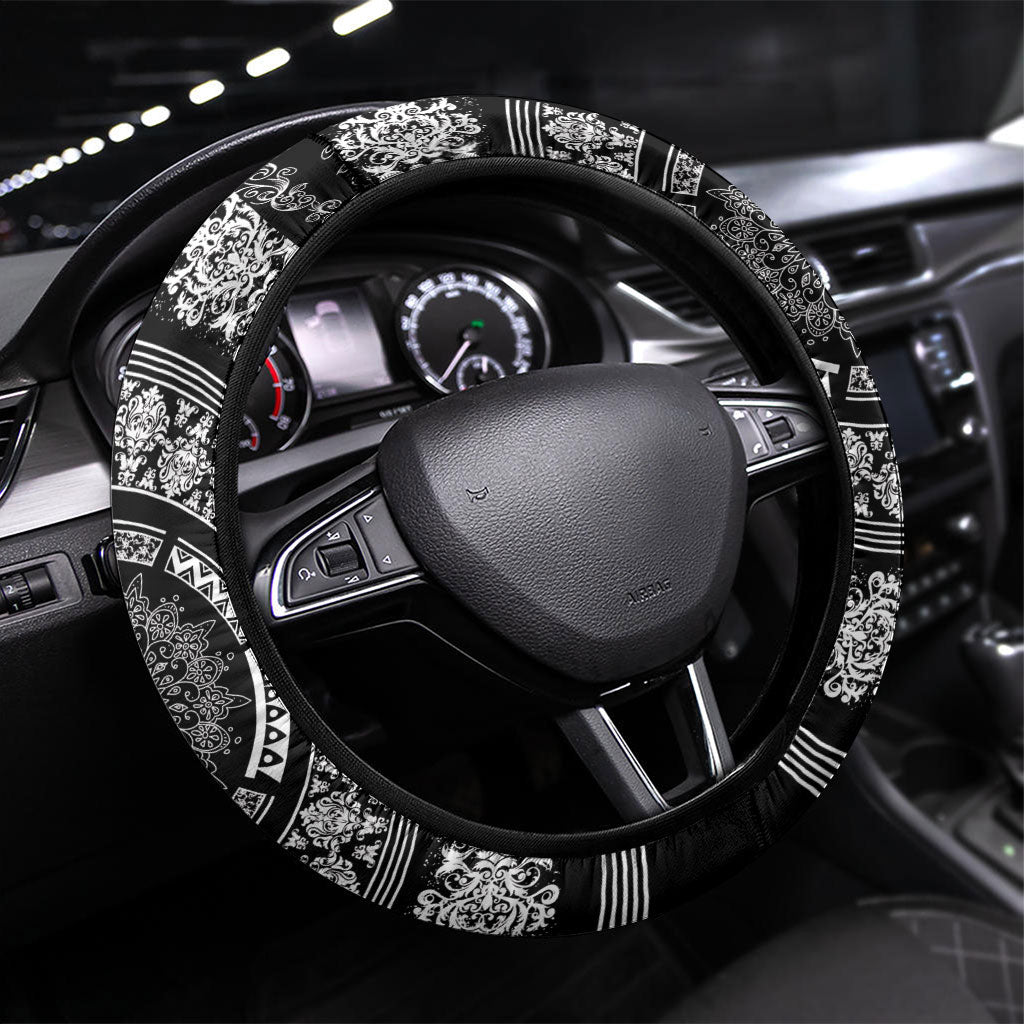 Italy Rugby Concept Steering Wheel Cover Black and White Mandala Inspired