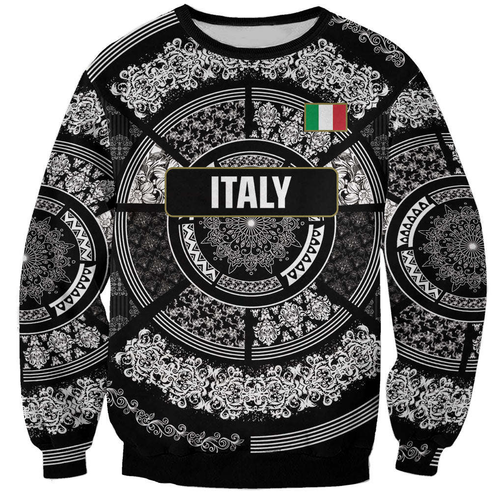 Italy Rugby Concept Custom Sweatshirt Black and White Mandala Inspired