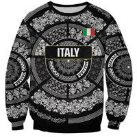 Italy Rugby Concept Custom Sweatshirt Black and White Mandala Inspired