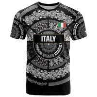 Italy Rugby Concept Custom T Shirt Black and White Mandala Inspired