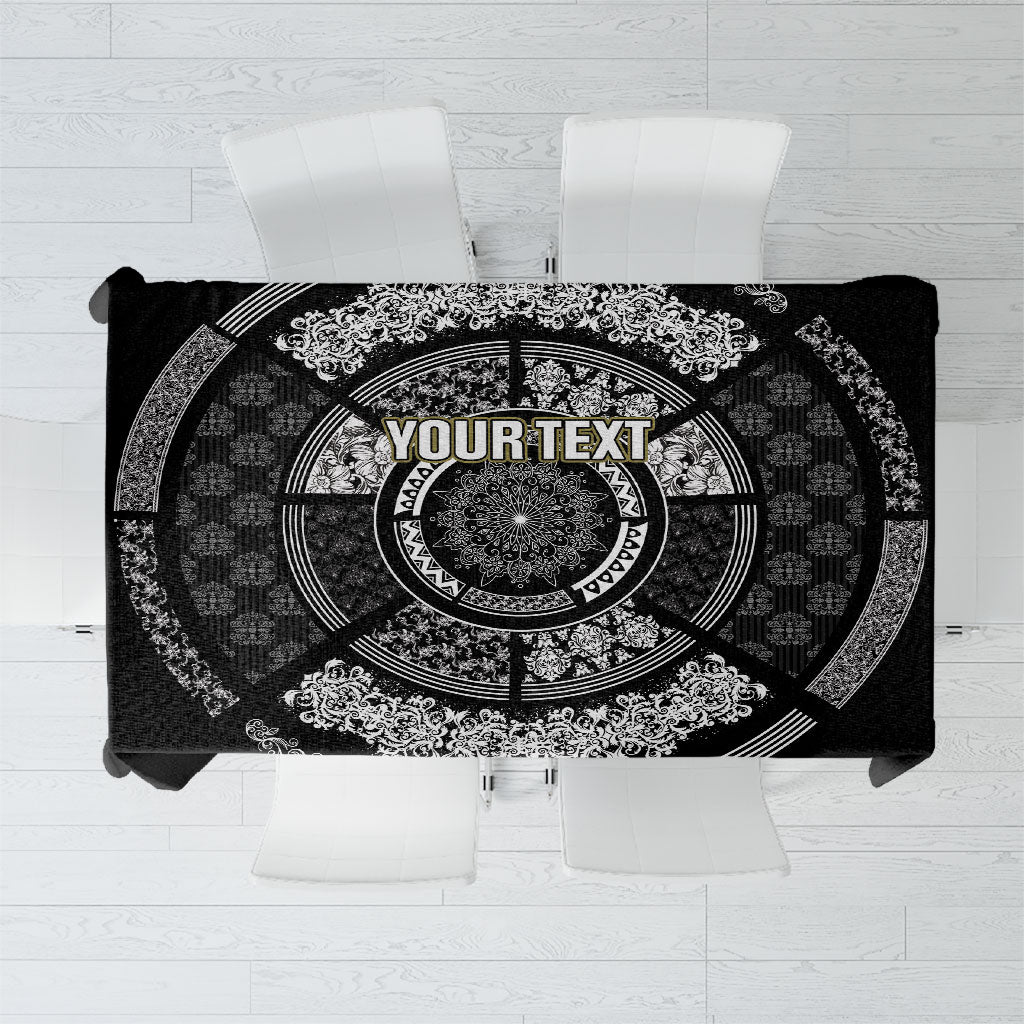 Italy Rugby Concept Custom Tablecloth Black and White Mandala Inspired