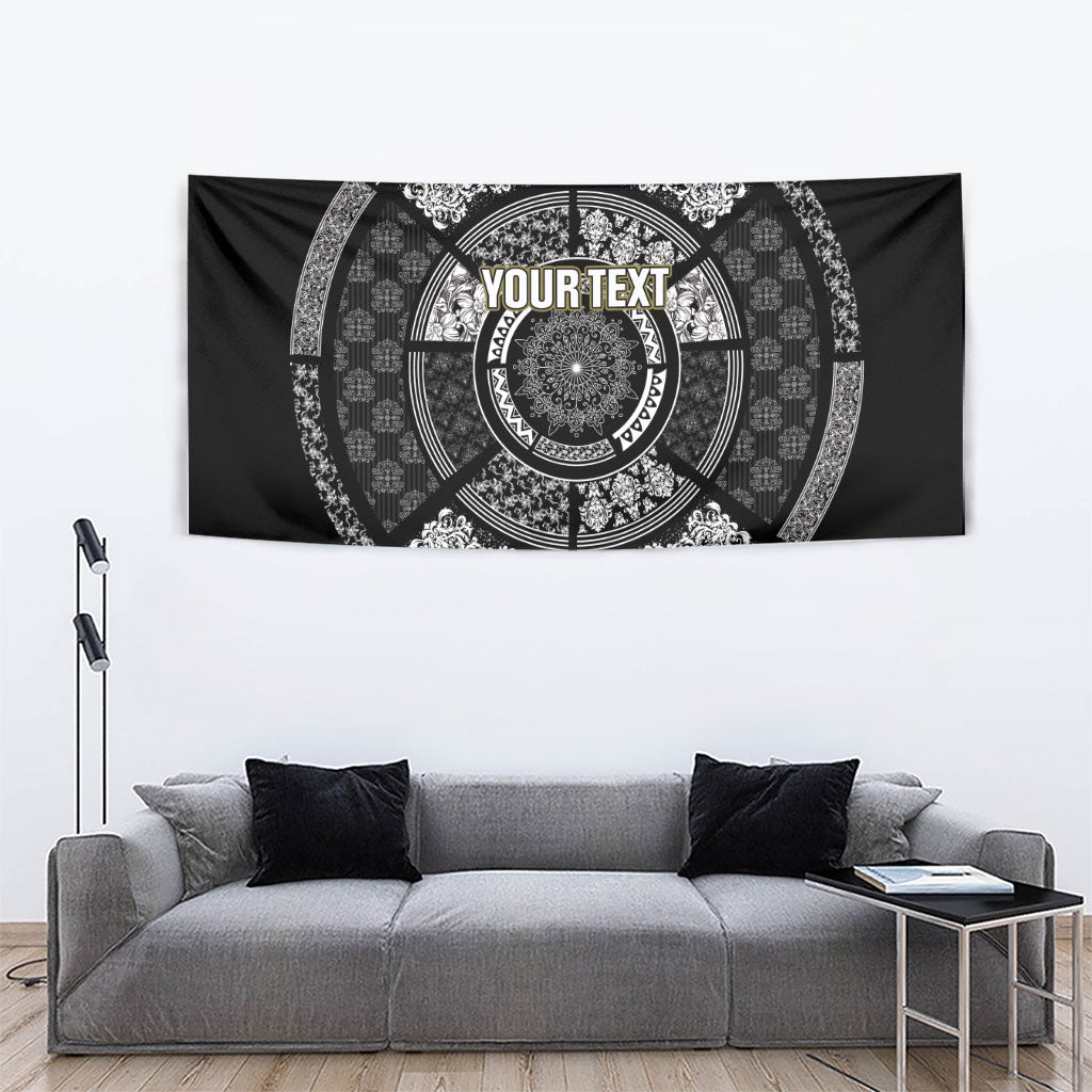 Italy Rugby Concept Custom Tapestry Black and White Mandala Inspired