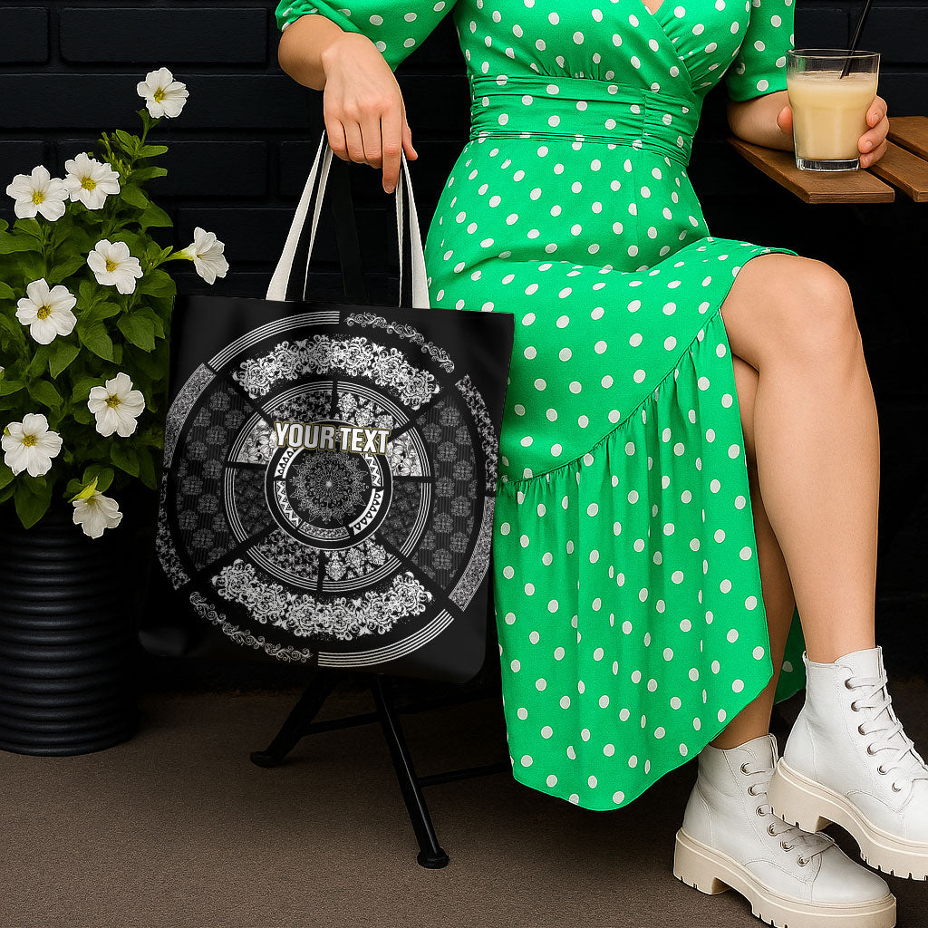 Italy Rugby Concept Custom Tote Bag Black and White Mandala Inspired