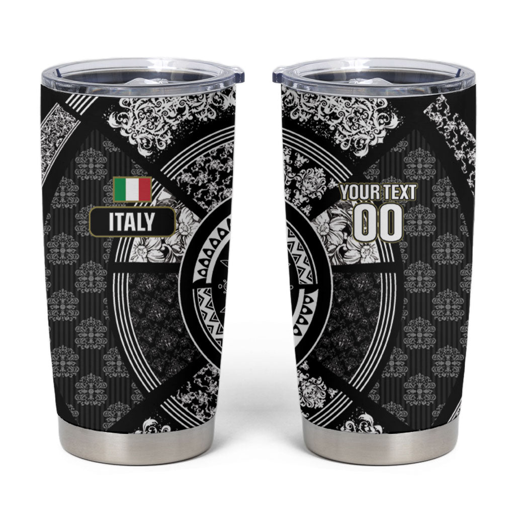 Italy Rugby Concept Custom Tumbler Cup Black and White Mandala Inspired