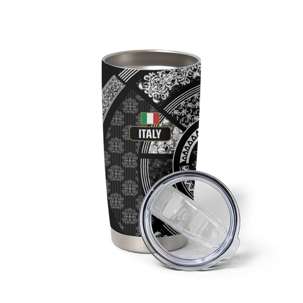 Italy Rugby Concept Custom Tumbler Cup Black and White Mandala Inspired