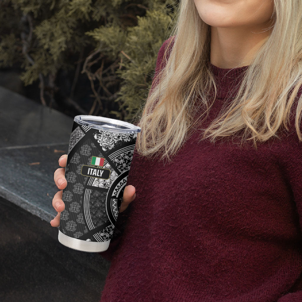 Italy Rugby Concept Custom Tumbler Cup Black and White Mandala Inspired