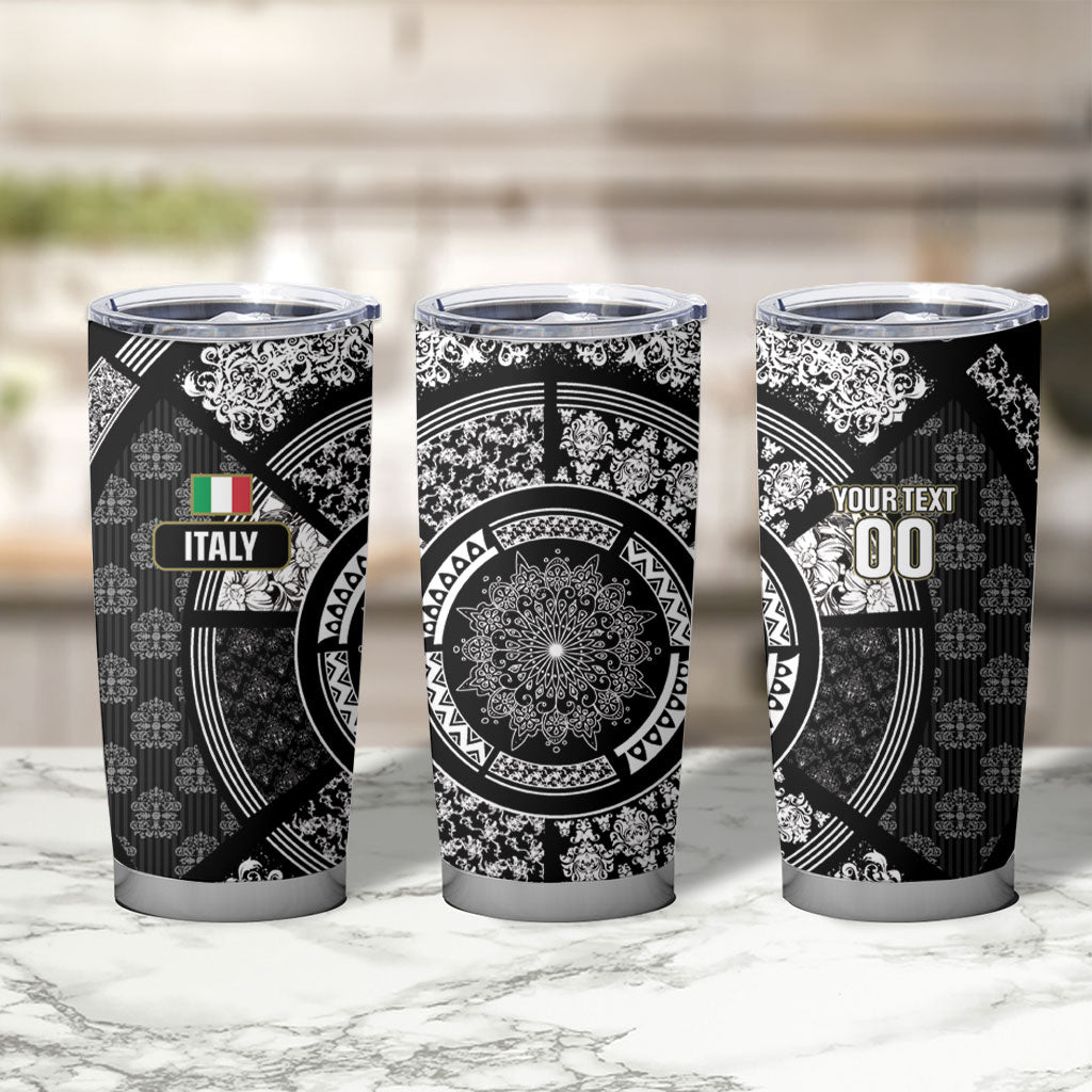 Italy Rugby Concept Custom Tumbler Cup Black and White Mandala Inspired