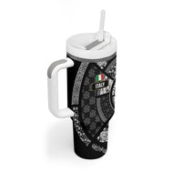 Italy Rugby Concept Custom Tumbler With Handle Black and White Mandala Inspired