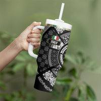 Italy Rugby Concept Custom Tumbler With Handle Black and White Mandala Inspired