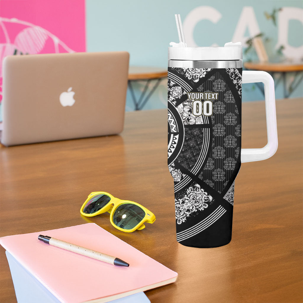 Italy Rugby Concept Custom Tumbler With Handle Black and White Mandala Inspired