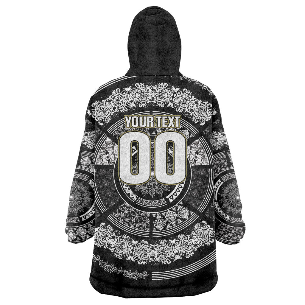 Italy Rugby Concept Custom Wearable Blanket Hoodie Black and White Mandala Inspired