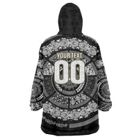 Italy Rugby Concept Custom Wearable Blanket Hoodie Black and White Mandala Inspired