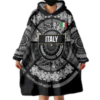 Italy Rugby Concept Custom Wearable Blanket Hoodie Black and White Mandala Inspired