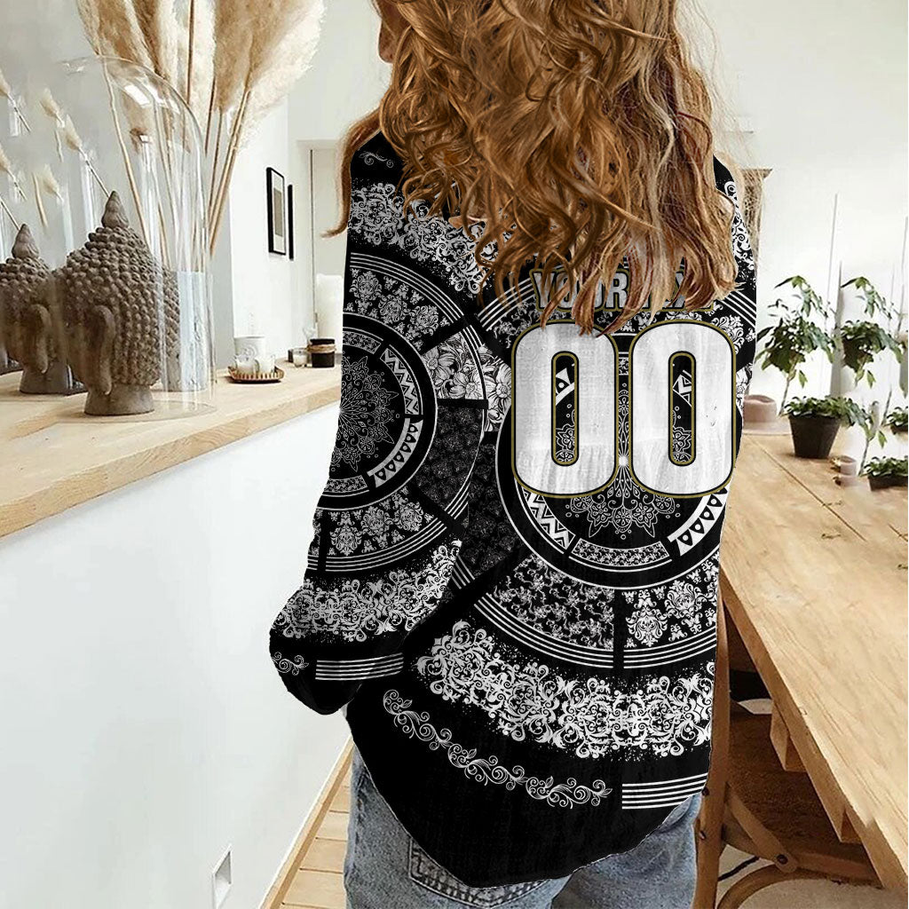 Italy Rugby Concept Custom Women Casual Shirt Black and White Mandala Inspired