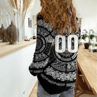 Italy Rugby Concept Custom Women Casual Shirt Black and White Mandala Inspired