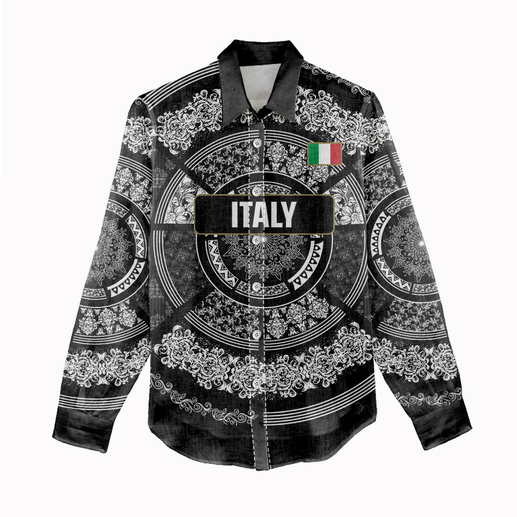 Italy Rugby Concept Custom Women Casual Shirt Black and White Mandala Inspired