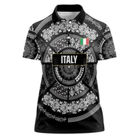 Italy Rugby Concept Custom Women Polo Shirt Black and White Mandala Inspired