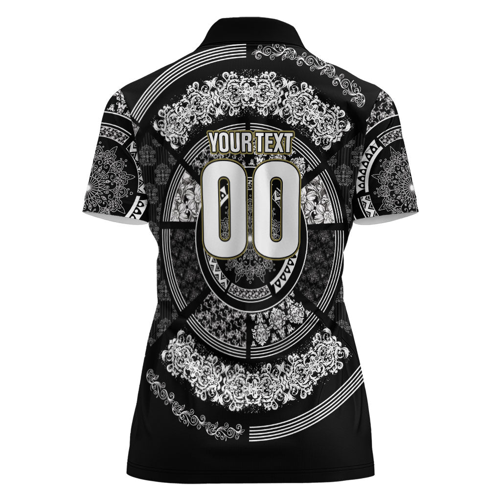 Italy Rugby Concept Custom Women Polo Shirt Black and White Mandala Inspired