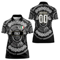 Italy Rugby Concept Custom Women Polo Shirt Black and White Mandala Inspired