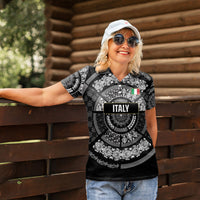 Italy Rugby Concept Custom Women Polo Shirt Black and White Mandala Inspired