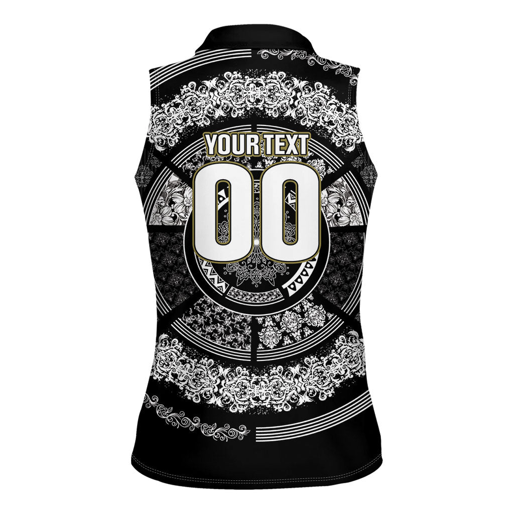 Italy Rugby Concept Custom Women Sleeveless Polo Shirt Black and White Mandala Inspired