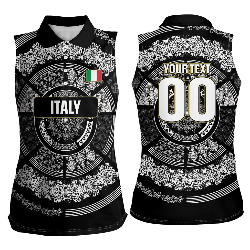 Italy Rugby Concept Custom Women Sleeveless Polo Shirt Black and White Mandala Inspired